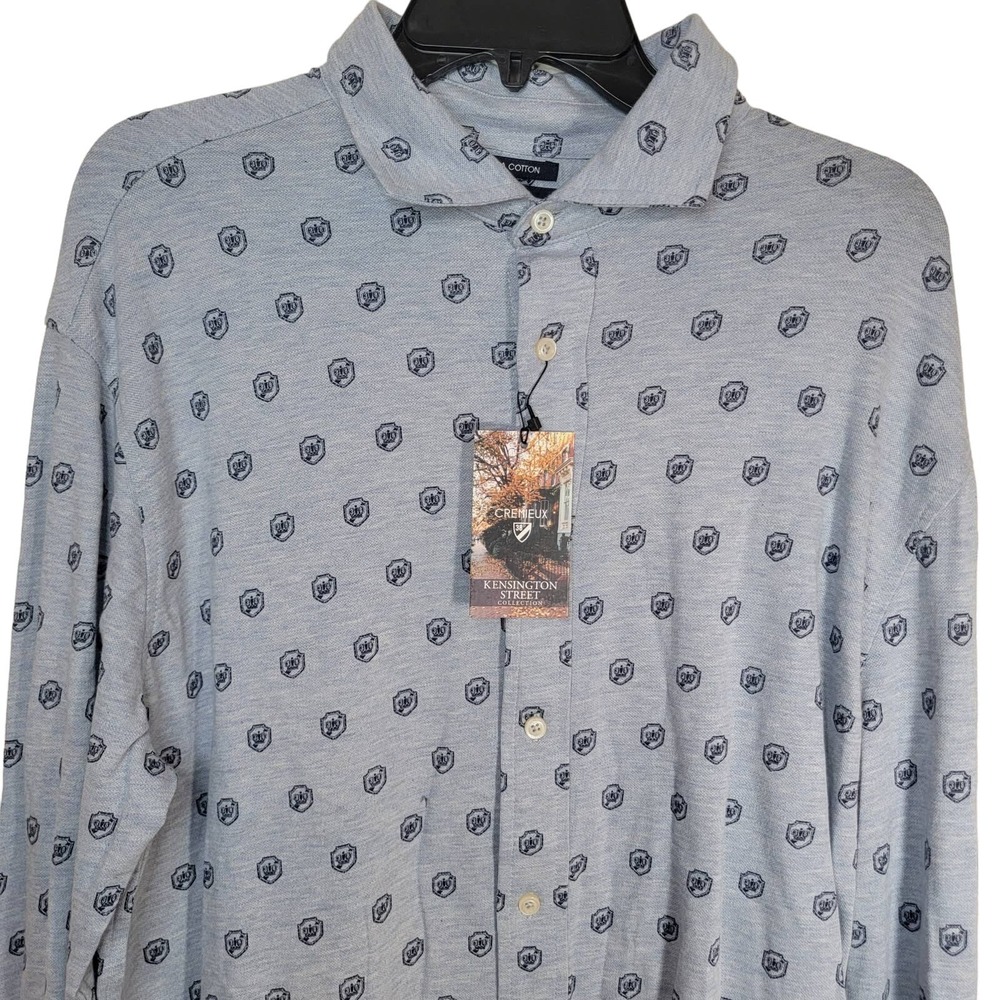 Cremieux Shirt XL Supima Cotton Gray Navy Crest Stretch New NWT Long Sleeve